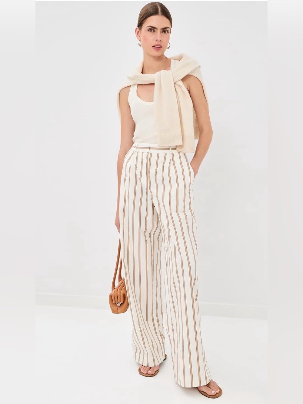 TWP Hudson St High-Rise Wide-Leg Striped Pants in Cream & Tan